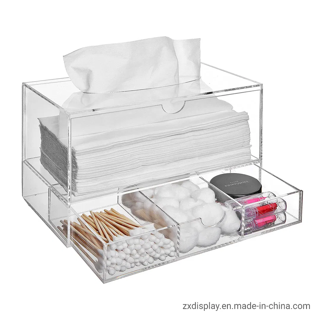 Clear Paper Towels Dispenser Acrylic Tissue Boxes with Storage Drawer