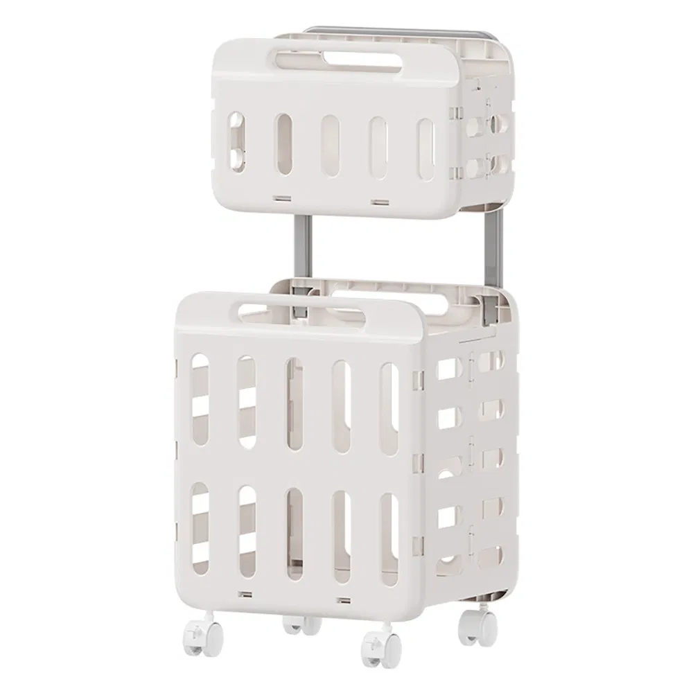 Laundry Basket with Wheels Foldable Cart Double Layer Commercial Dorm Use Ez30678