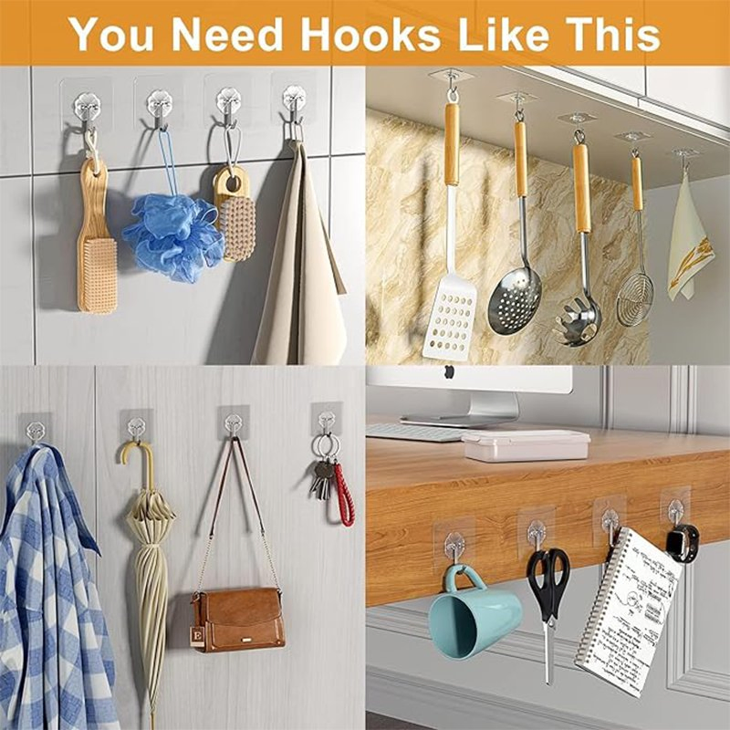 Best Selling Quality Wholesale Beautiful Self Adhesive Loop Bathroom Accessories Cloth Hanging Bag Hat Coat Wall Hanger Transparent PVC Plastic Hook