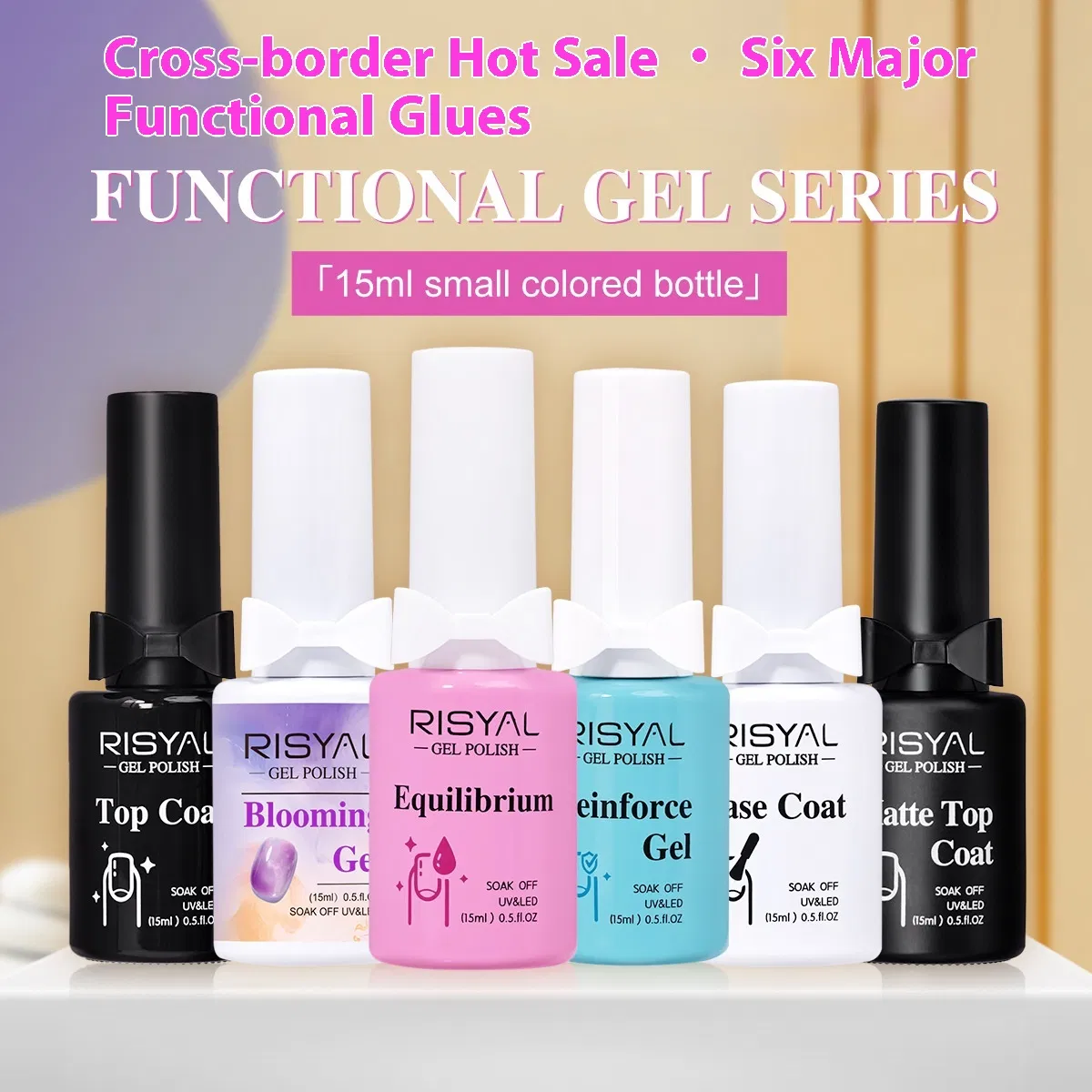 Professional Salon Gel Polish Set 60 Colors with Rubber Base Coat and No Wipe Top Coat