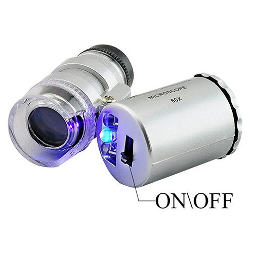 Mini 60X LED UV Light Pocket Microscope Jeweler Magnifier Loupe