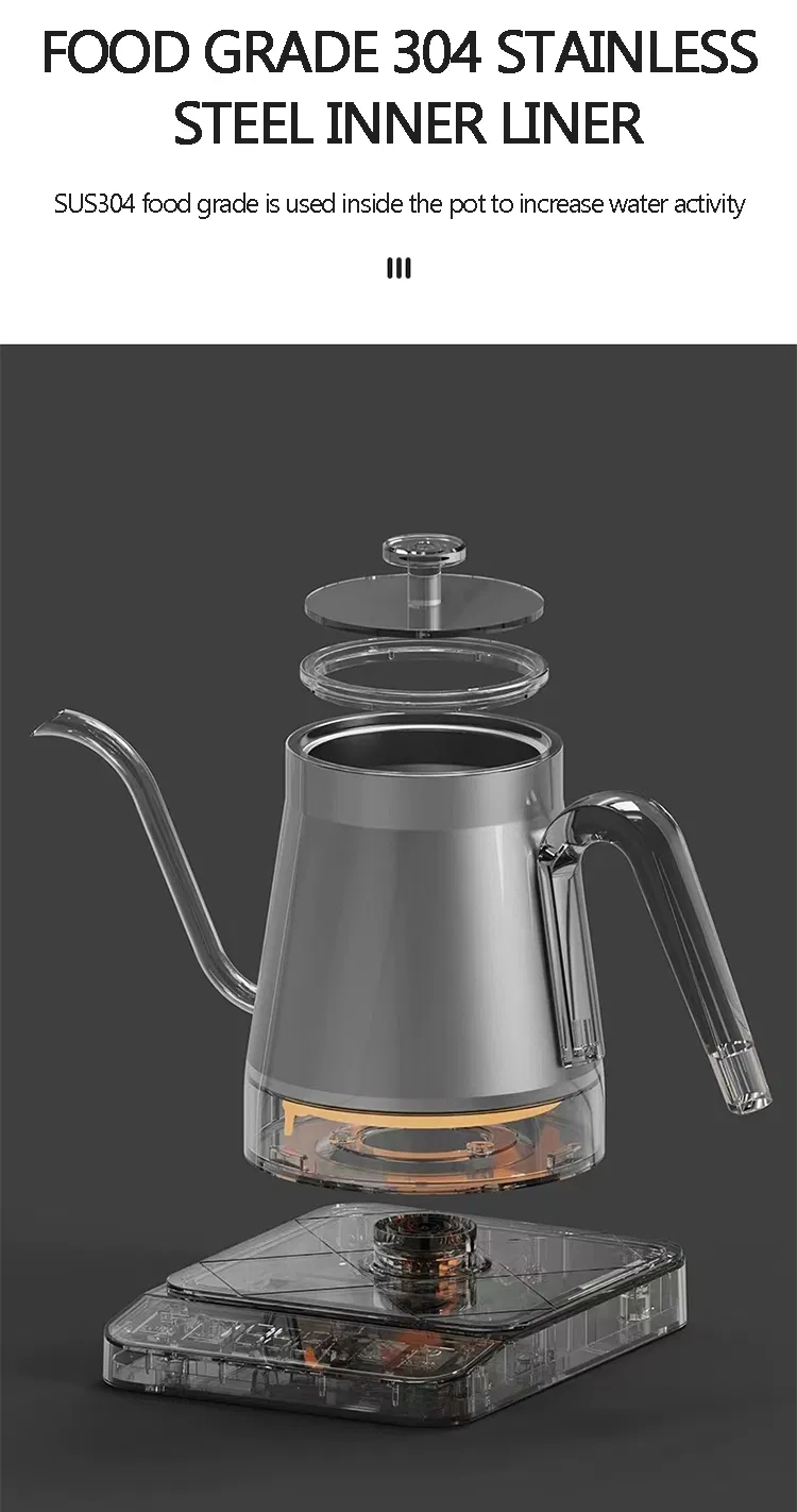 800ml Gooseneck Pour Over Stainless Coffee Kettle Fine Mouth Temperature Control Wooden Handle Gooseneck Kettle for Office