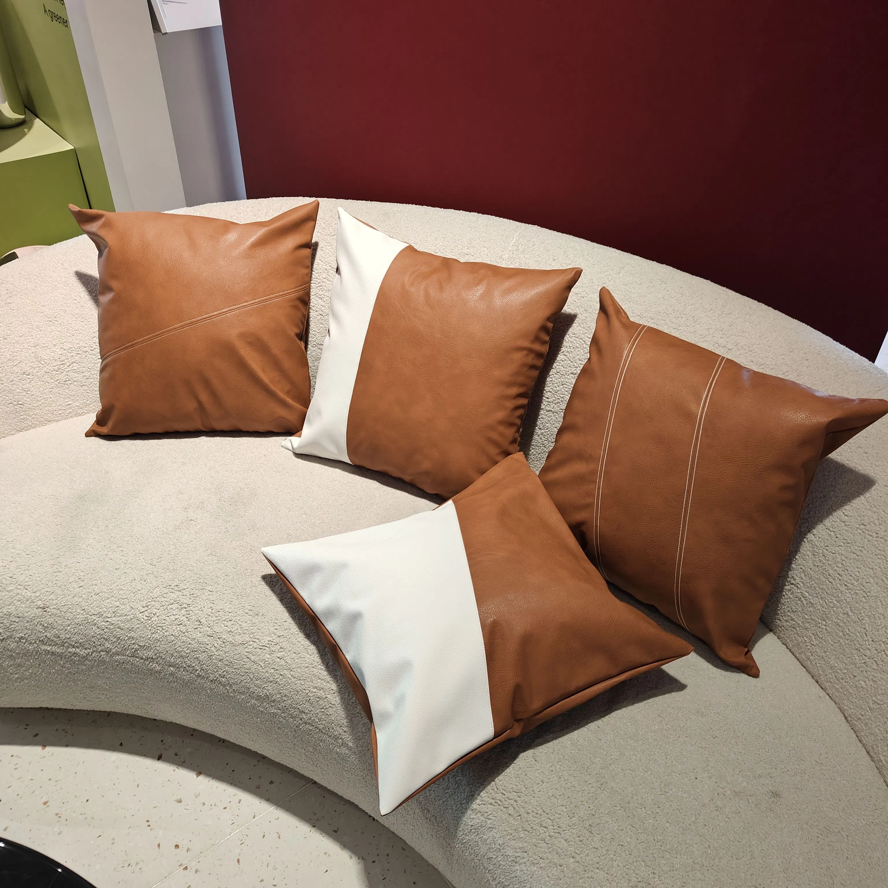 Hot Sales 18inch Modern Sofa Patchwork Maldives Pillow Case, Durable Faux Leather Throw Pillow Covers for Home or Hotel