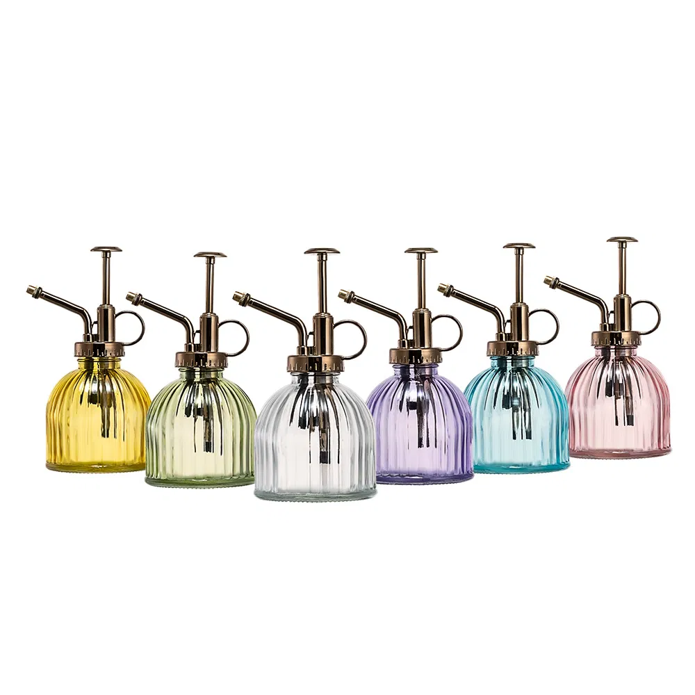 Mini Gardening Tools 6 Inch Round Hand Pressure Glass Watering Cans Accept Custom Colored Glass Plant Mister for Home and Office