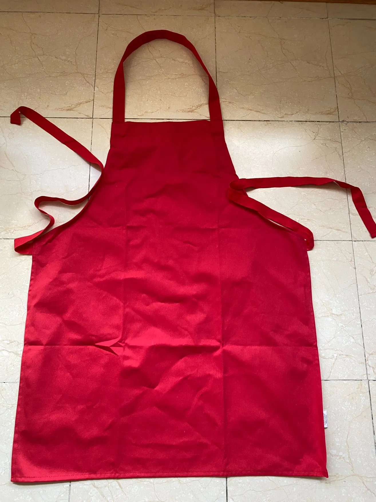 Red Cotton Twill Kitchen Apron with Waist Tie for Adults Cooking
