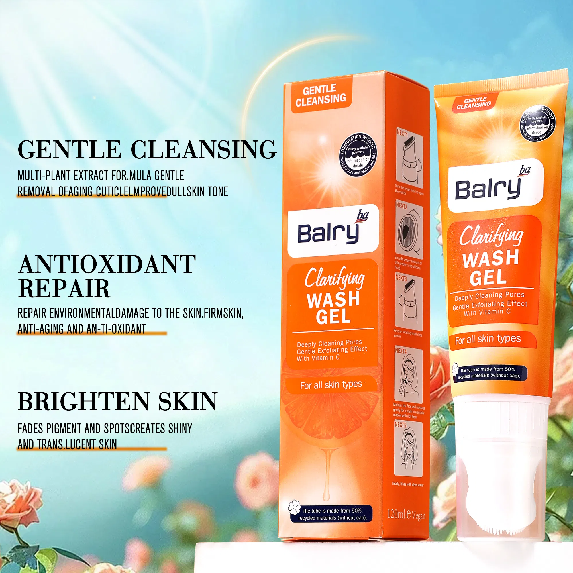 Skincare Anti Acne Facial Cleanser Enhanced Vitamin C Face Wash with Brush