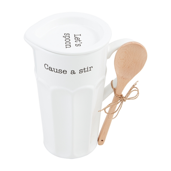 Stylish Ceramic Pitcher and Wood Spoon Rest for Home Use