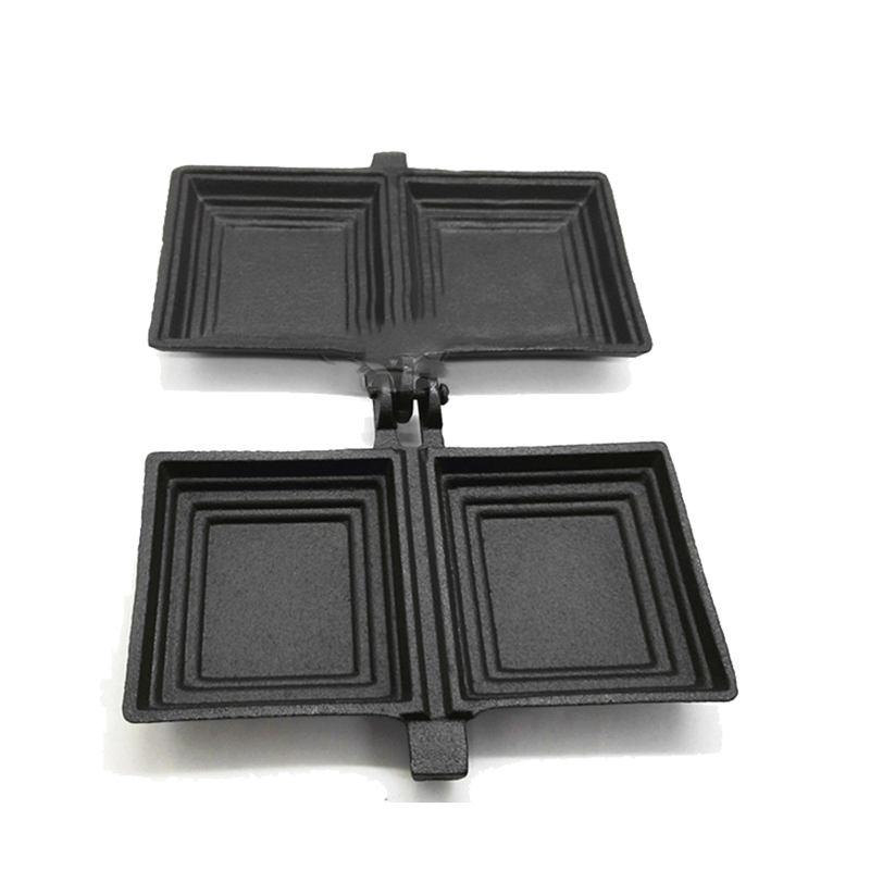 Cast Iron Jaffle Iron Double Pie Iron with Wooden Handles