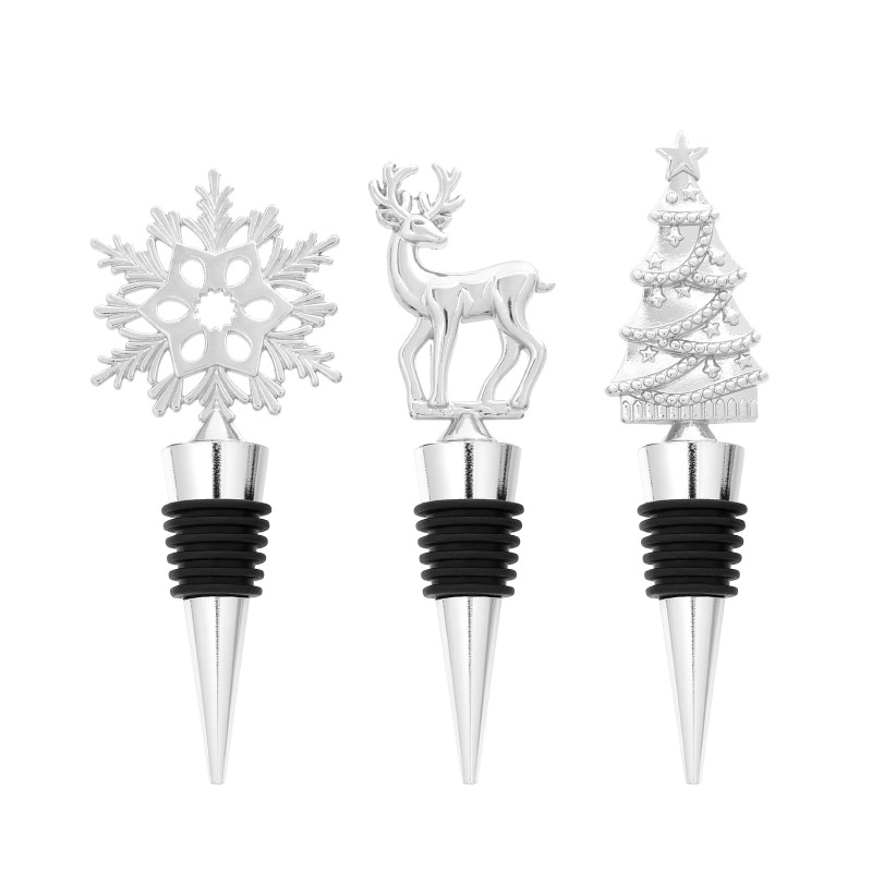 Creative Christmas Tree Deer Snowflakes Bottle Stopper Silicone Stopper with Zinc Alloy