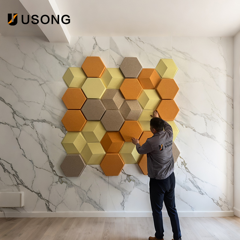 Fire Prevention Polyester Fiber Hexagonal 3D Acoustic Wall Panel - Usong