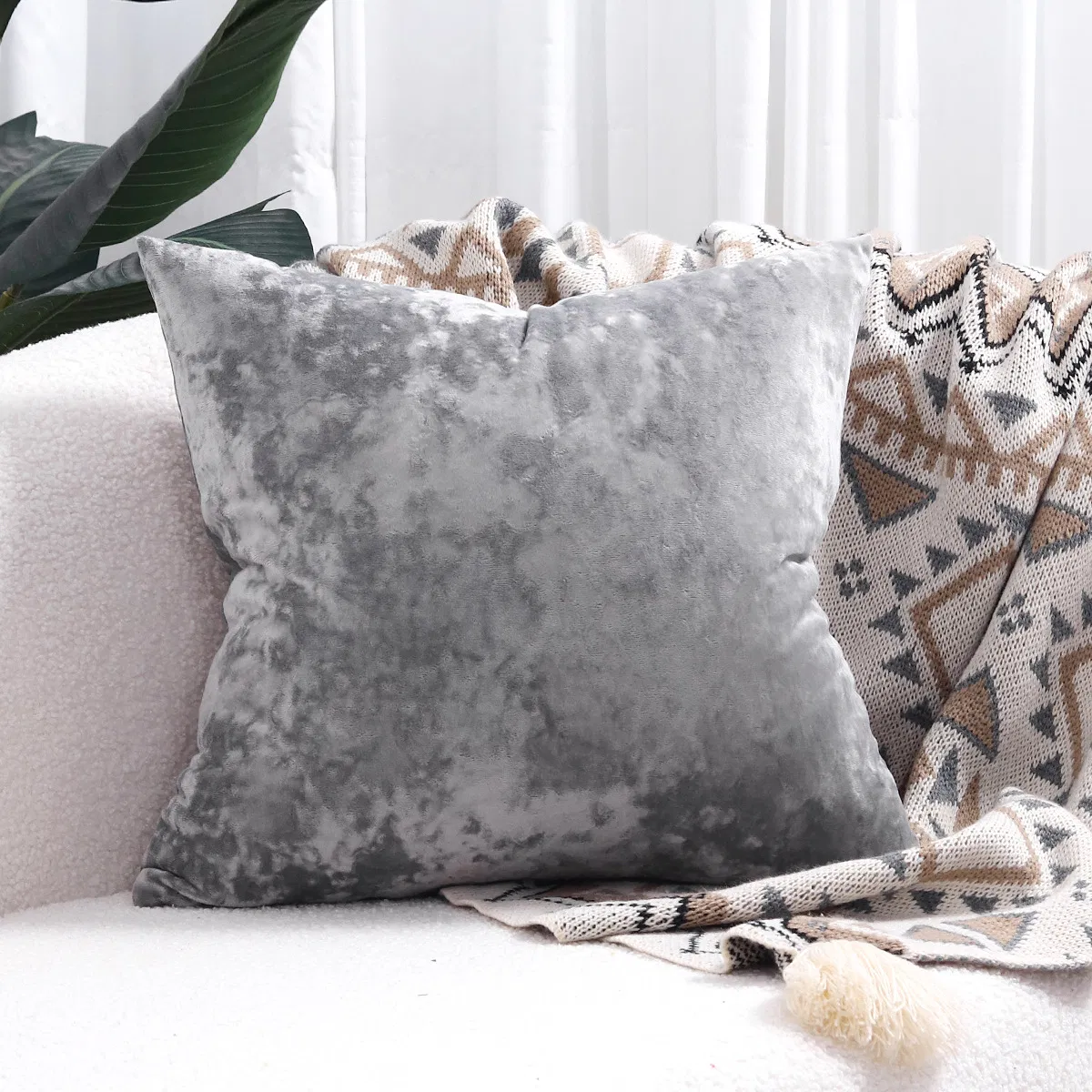 Velvet Cushion Cover Crushed Pillow Cover Grey Decorative Pillows Luxury Nordic Home Decor