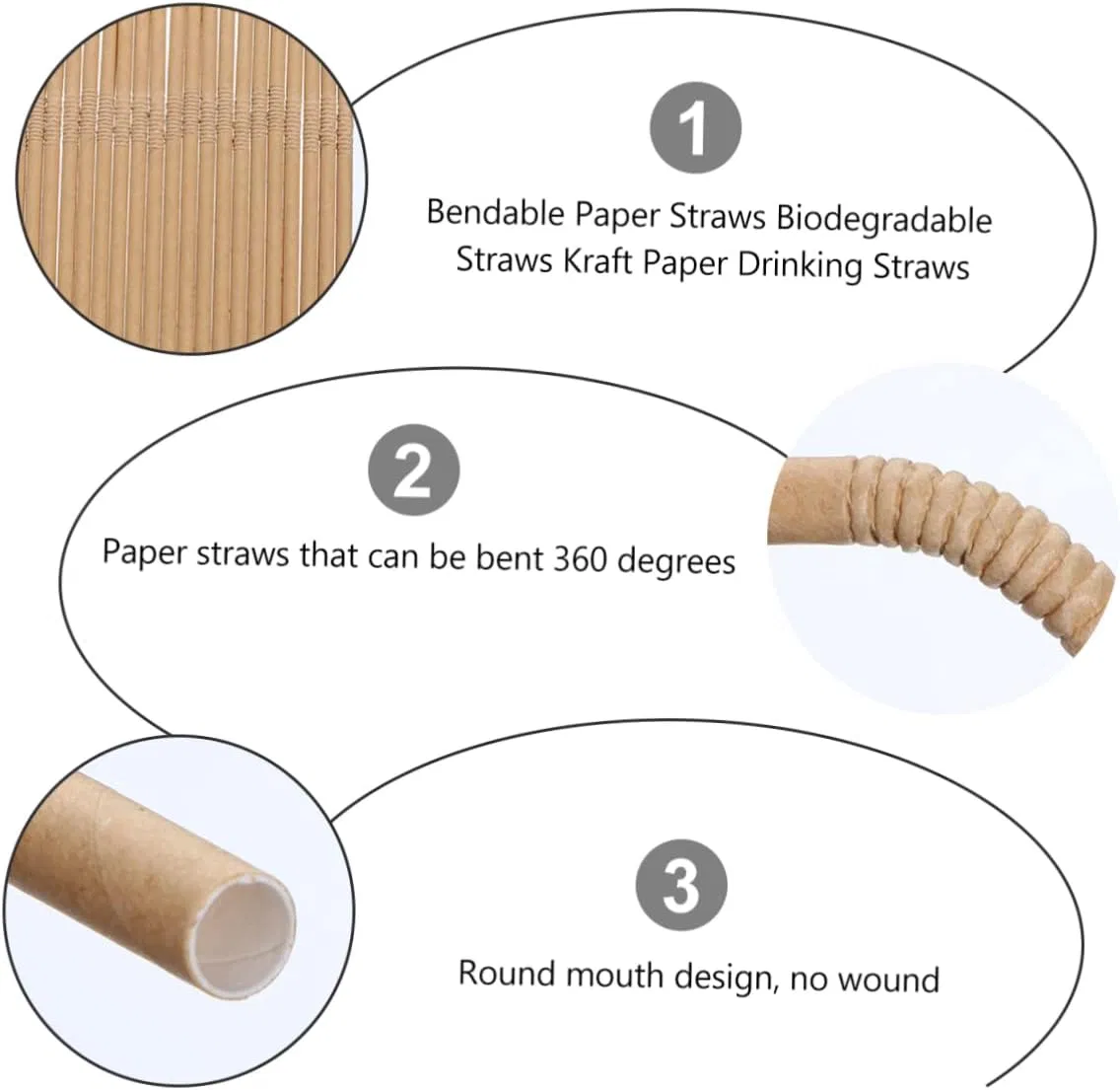 Biodegradable Flexible Paper Drinking Straws Bendable U Shaped Paper Straws for Milkshake Smoothies
