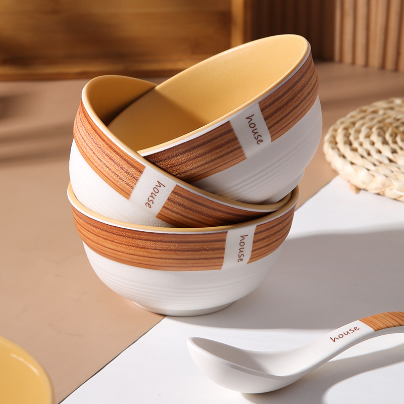 2025 Top-Selling Wood Grain Melamine Rice Bowl Tableware Set Melamine Restaurant Bowl