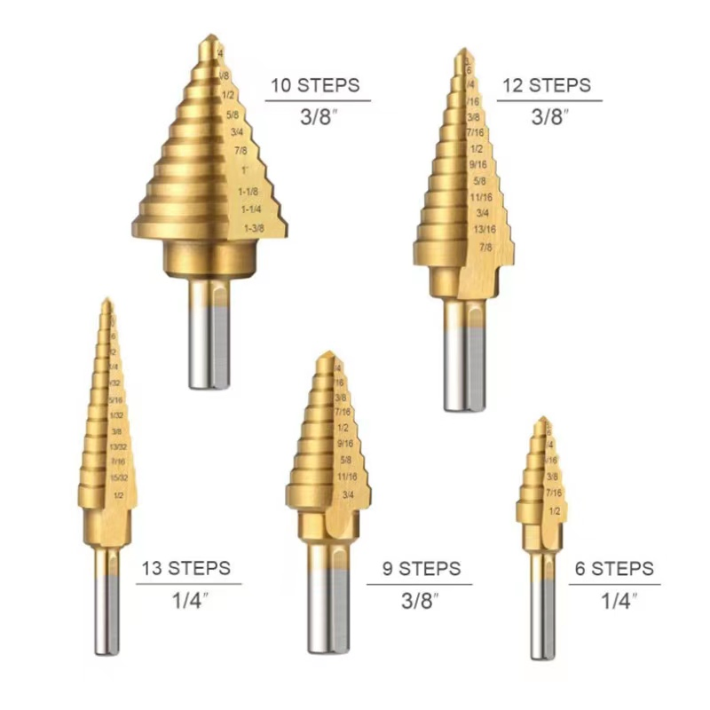 Aluminum Case Packing 5PCS HSS Cobalt Titanium Stepped Drill Bits Set
