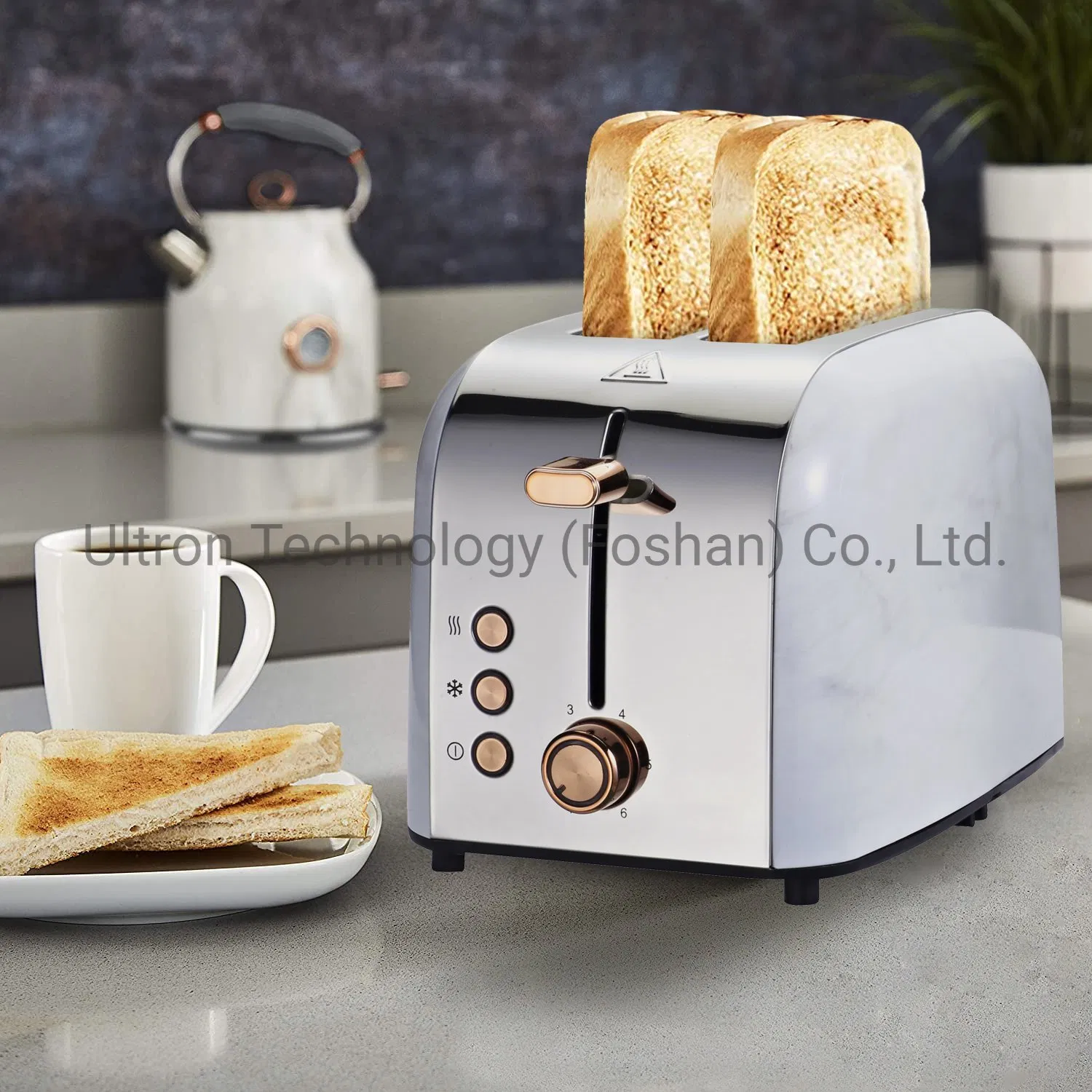 High Quality Marble Painting 2 Slice Bread Toaster Made of Stainless Steel