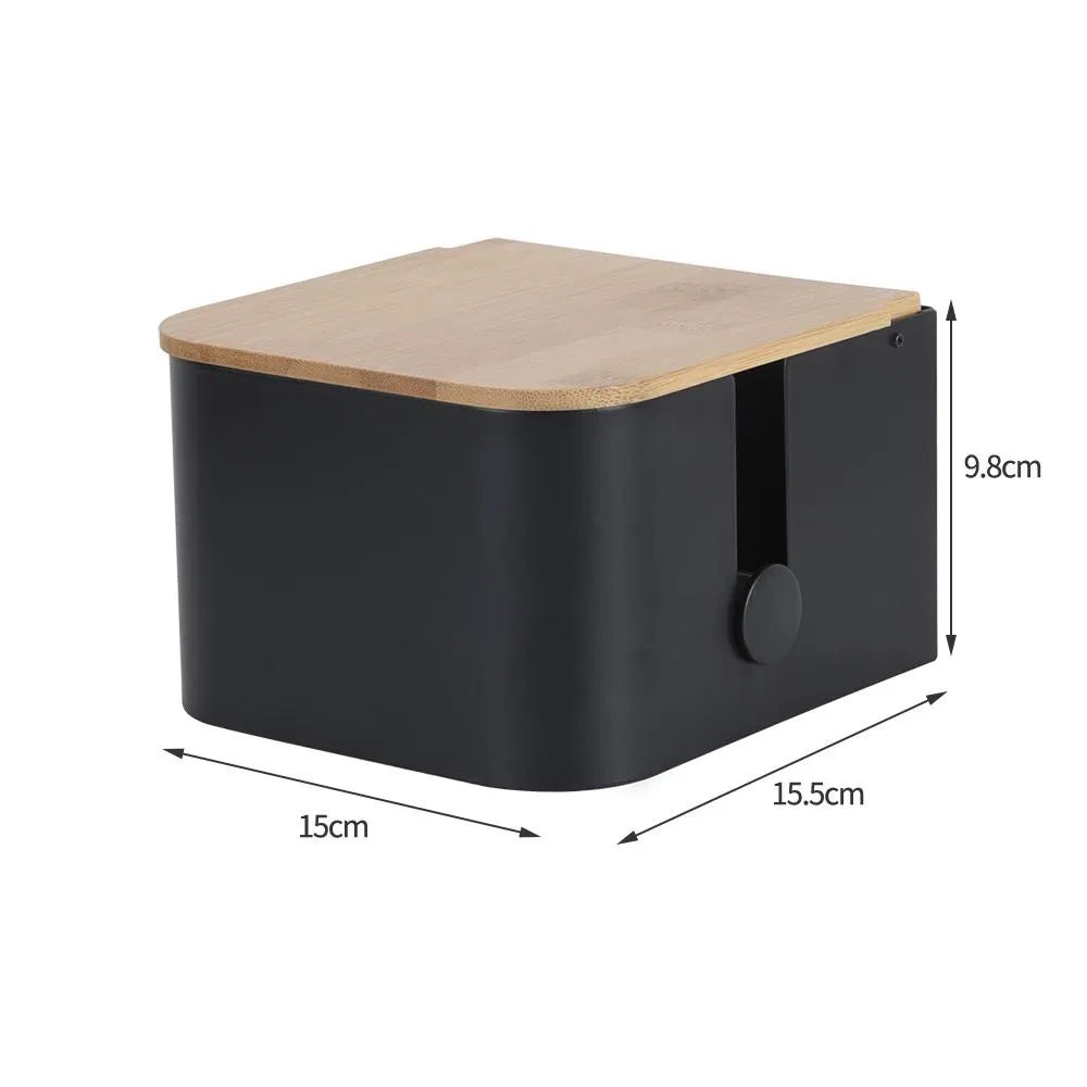 Iron Powder Coating Bathroom Bamboo Toilet Tissue Holder Self Adhesive