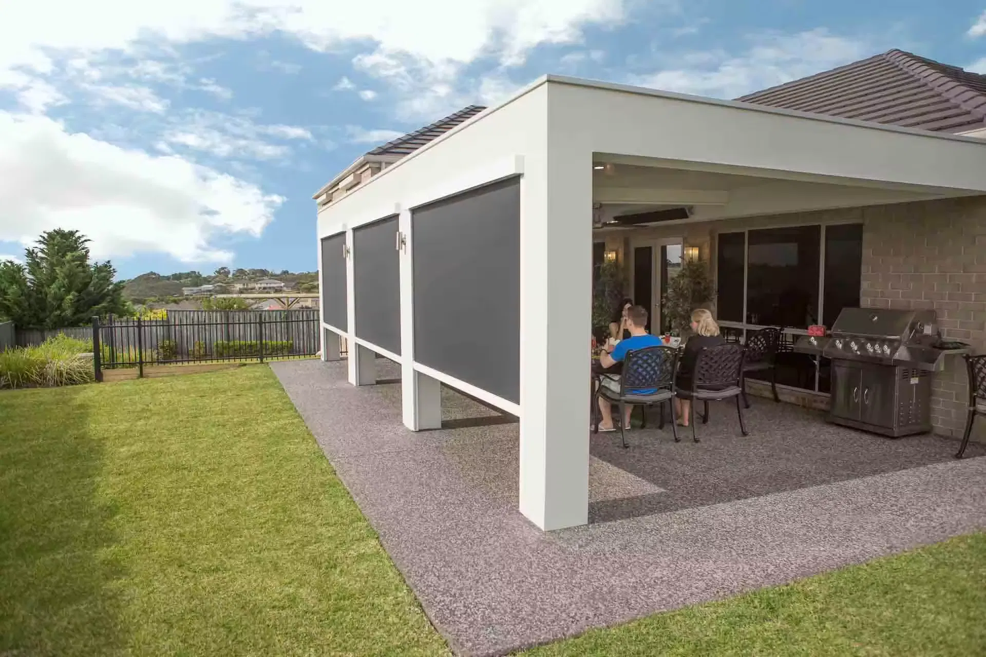 Windproof Motorised Patio Awning Roller Blind for Sun House