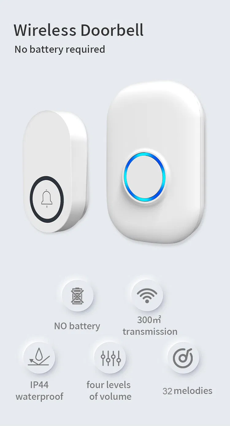 Kinetic Wireless Doorbell 4 Adjustable Volume 32 Ringtone Door Chime