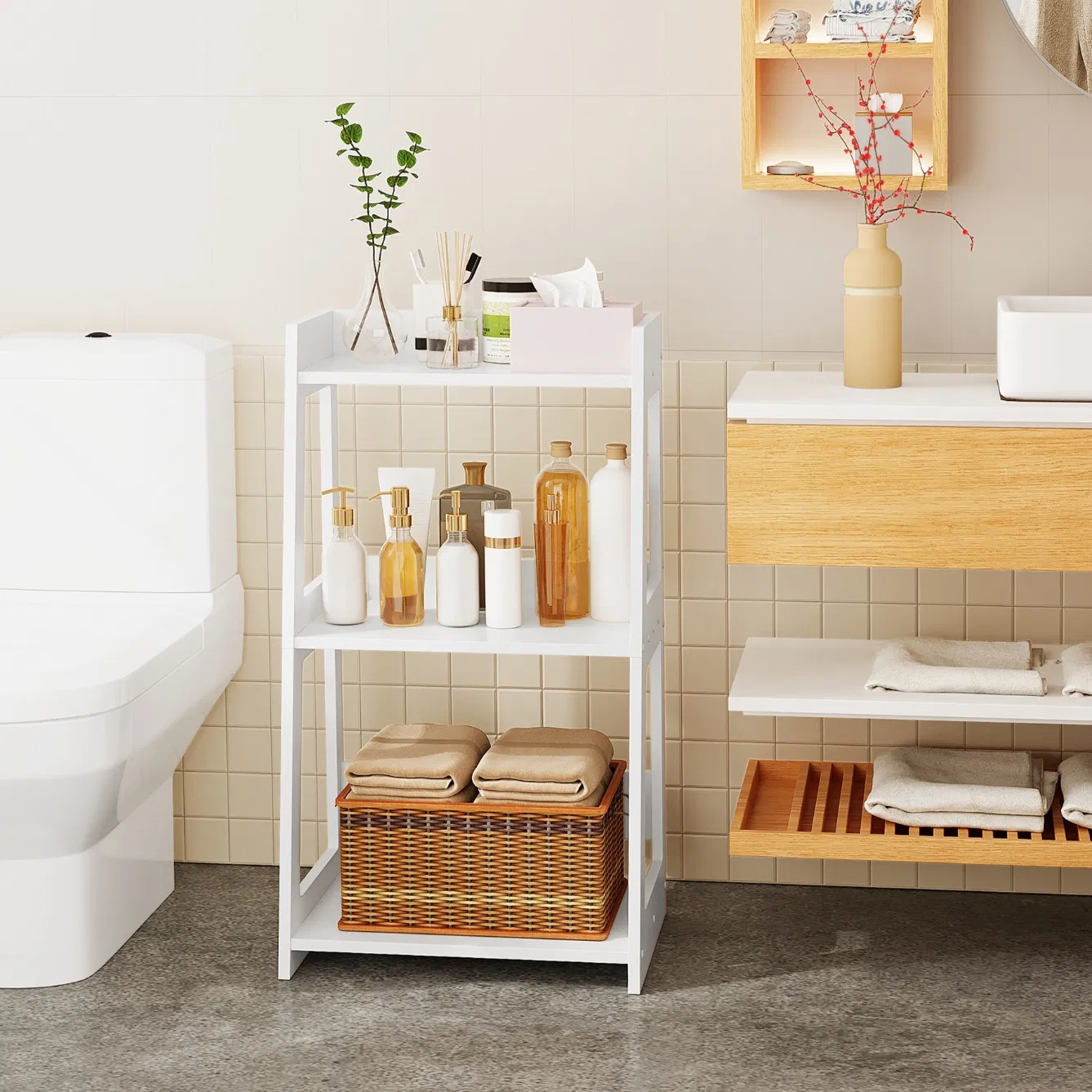 Белая 3-х уровневая лестница-стеллаж для хранения