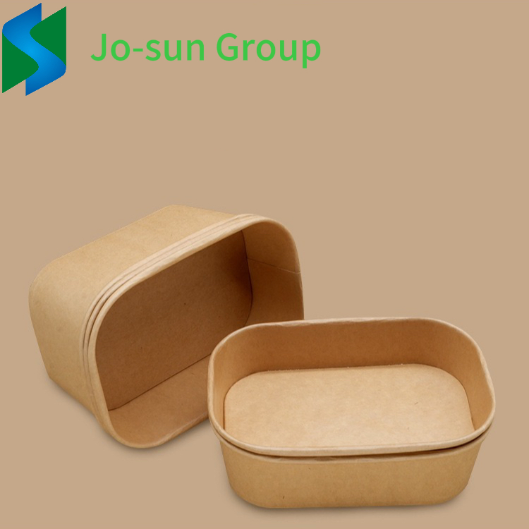 Jo-Sun Best Selling Brown Container Away Box Lid Take Way Kraft Waterproof Takeaway Rectangle Paper Bowl