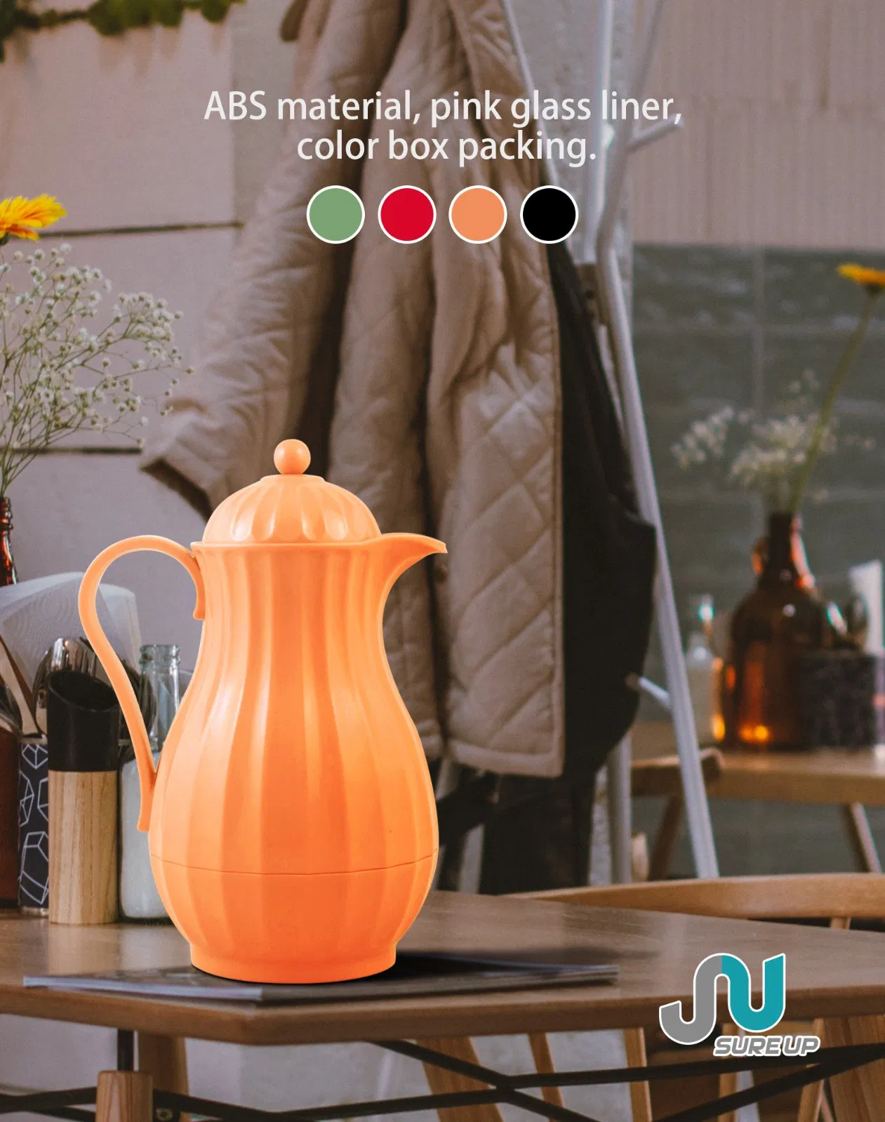 Кувшин с двойными стенками PP и стекло, 1 л, розовый