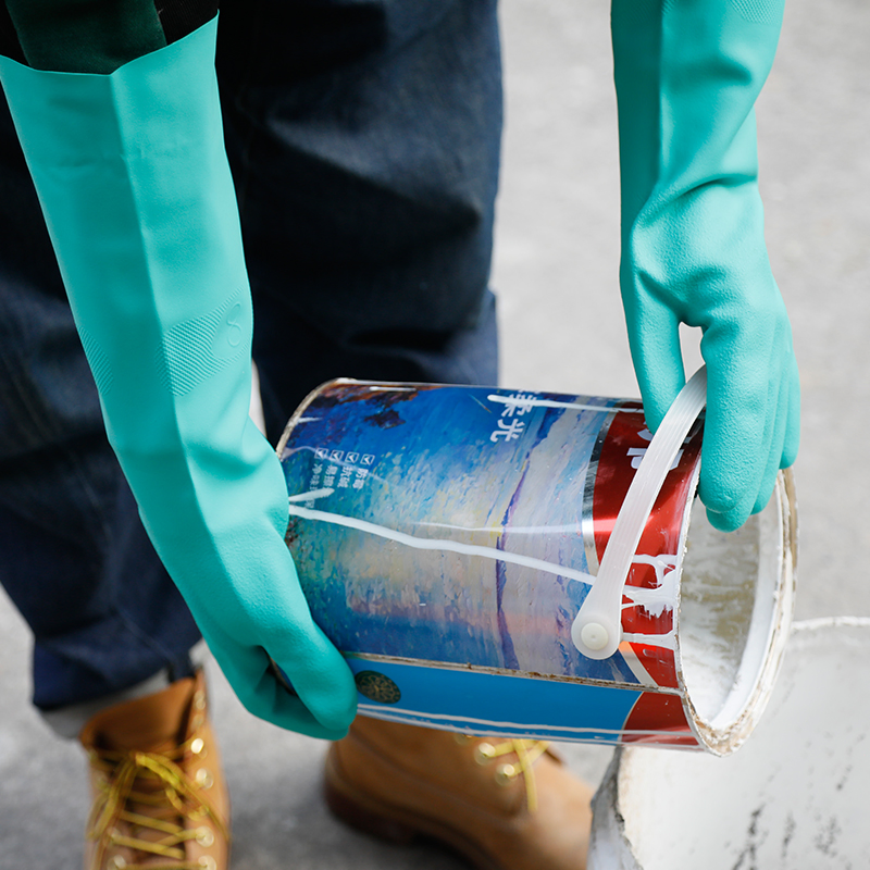 DDSAFETY China factory ODM 45CM forearm protection Unsupported Green Nitrile Chemical Resistant GAUNTLET Textured palm for enhanced grip GLOVES LARGE