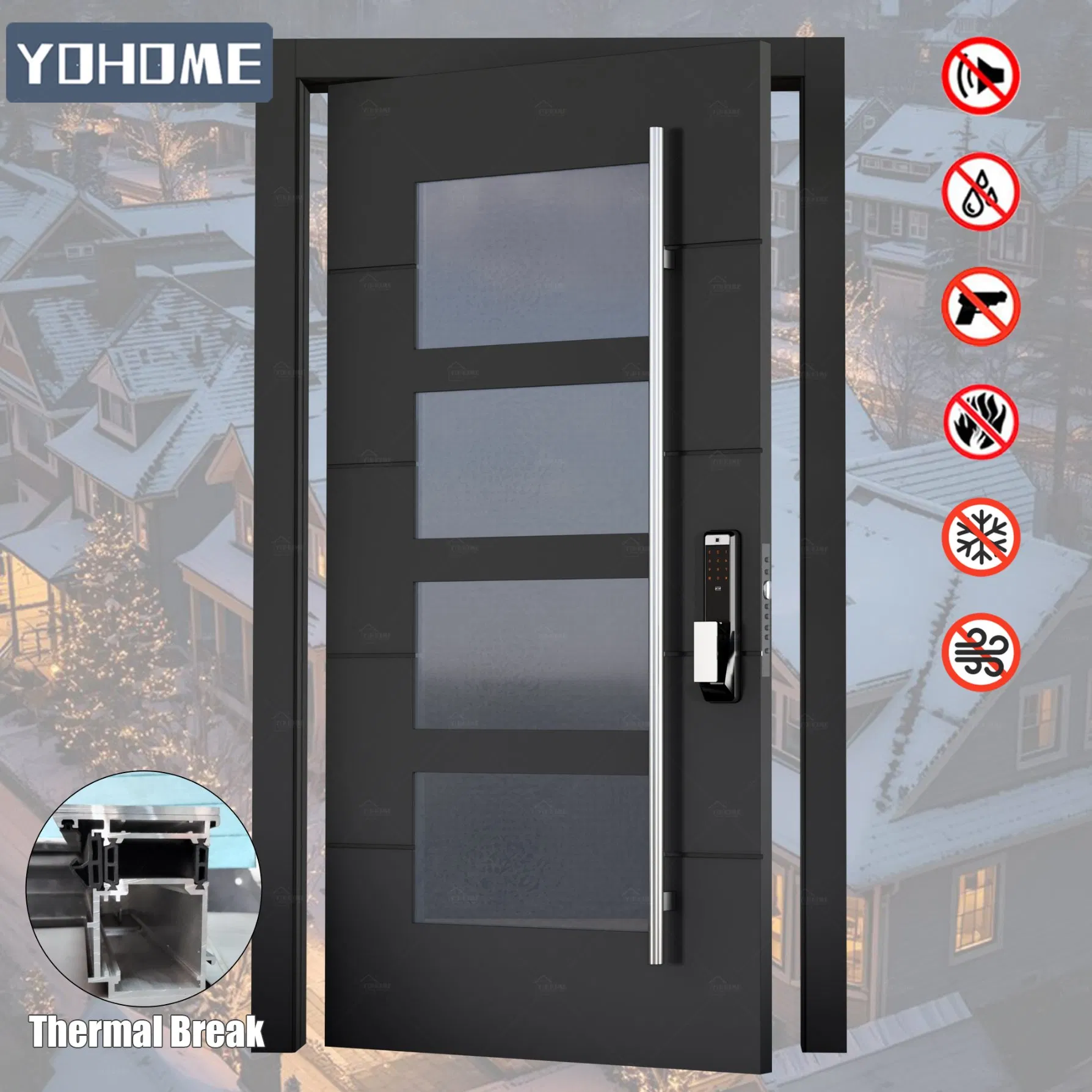 Алюминиевая входная дверь Yohome с терморазрывом и стеклом