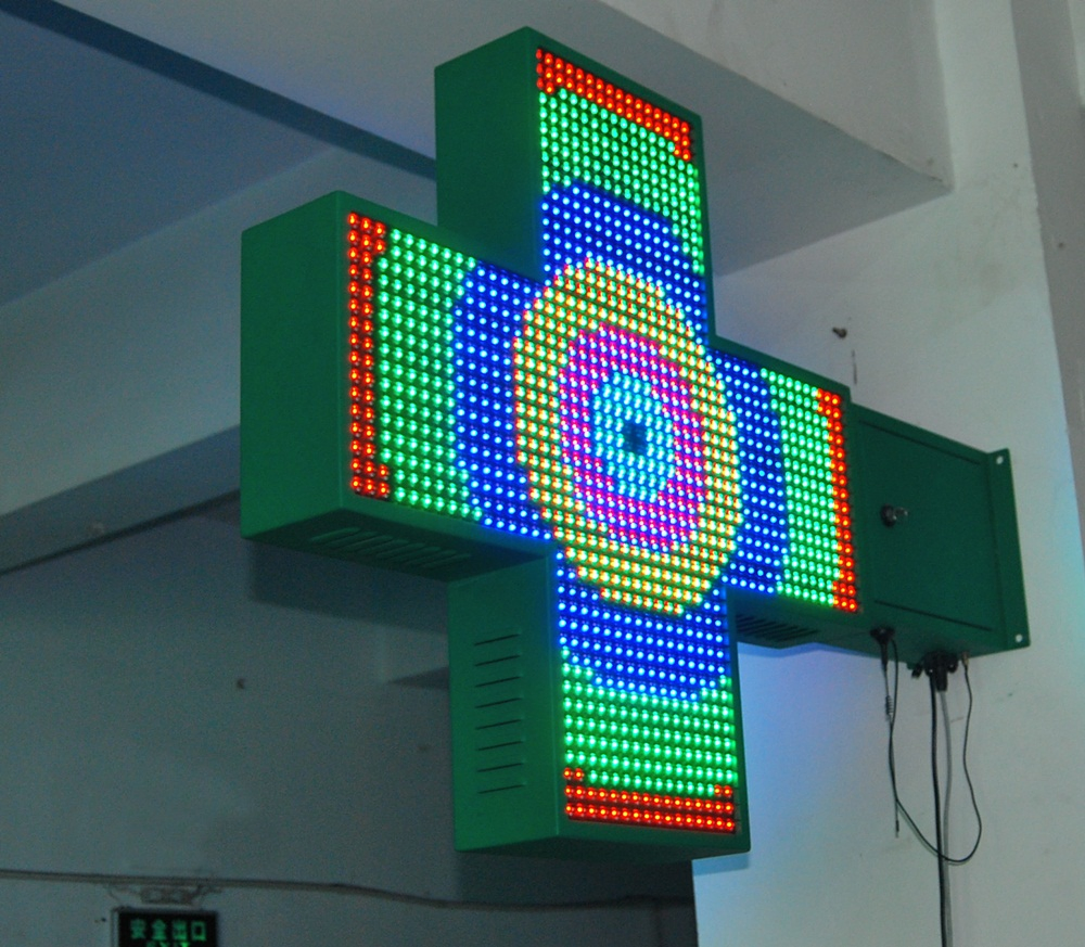 IP65 Outdoor P10 RGB Full Color Double Side LED Pharmacy Cross Display