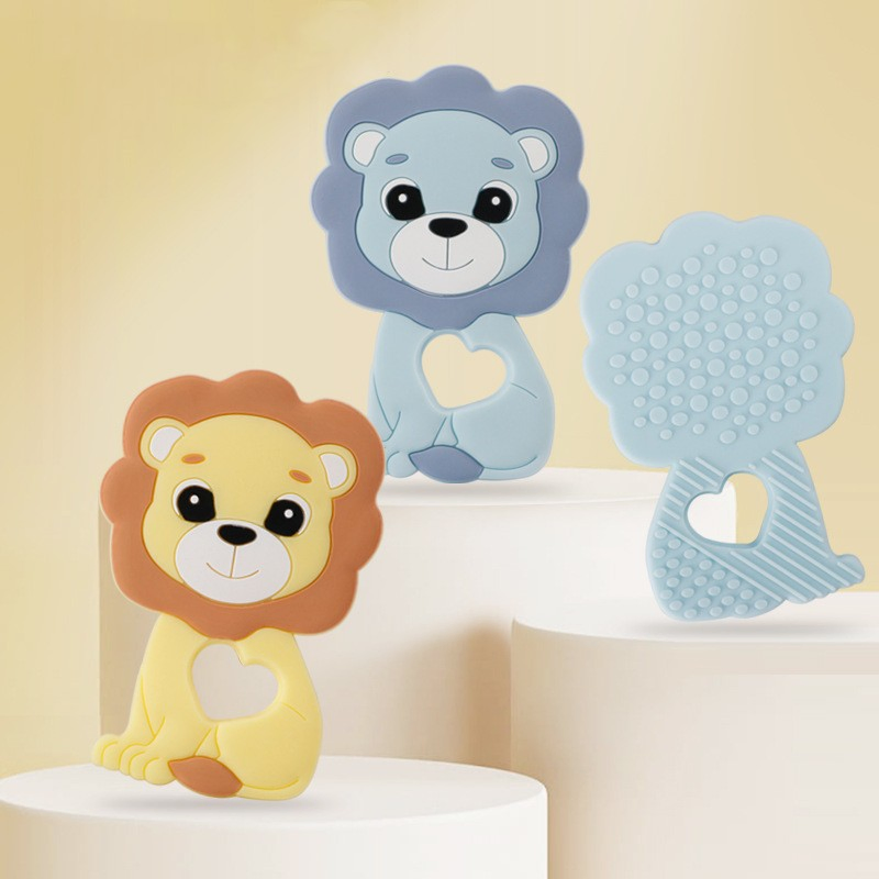 Lion Shape BPA Free Rubber Soothing Animal Teething Toy Baby Silicone Teether