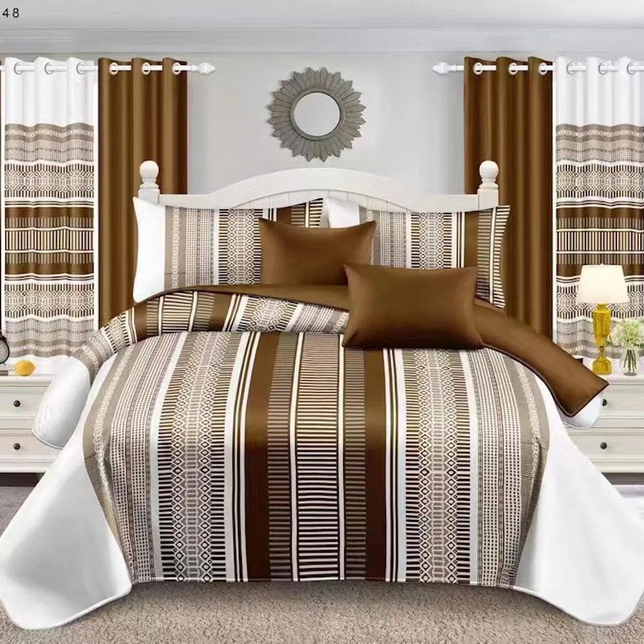 Grey Floral Printing Polyester Bed Cover Curtains Pillowcases 11PCS Bedding Set Microfiber Home Hotel Textile ODM/OEM Plant Quilted Bed Sheets Bedspread