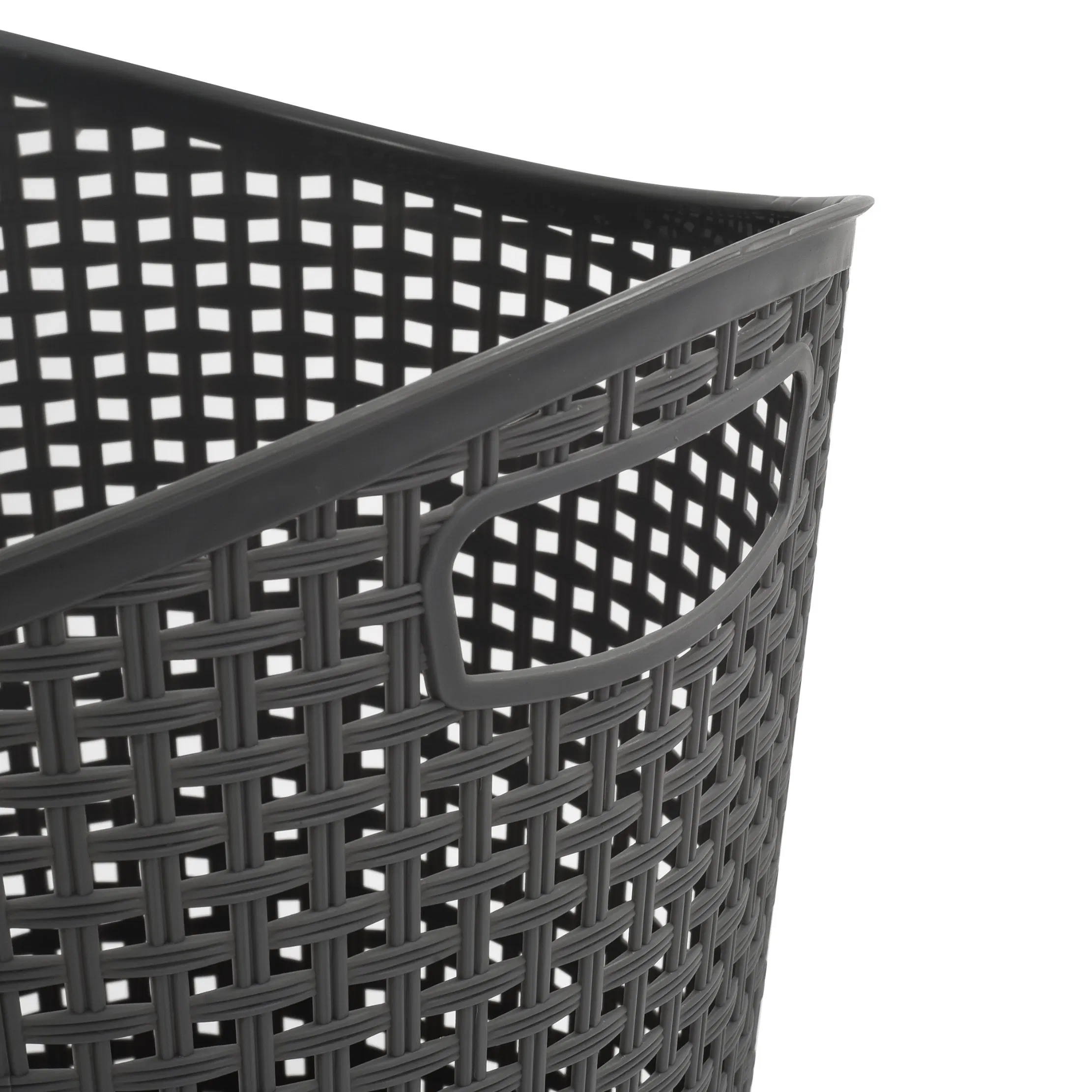 Popular Round Plastic Laundry Basket Grey Color Unique Design