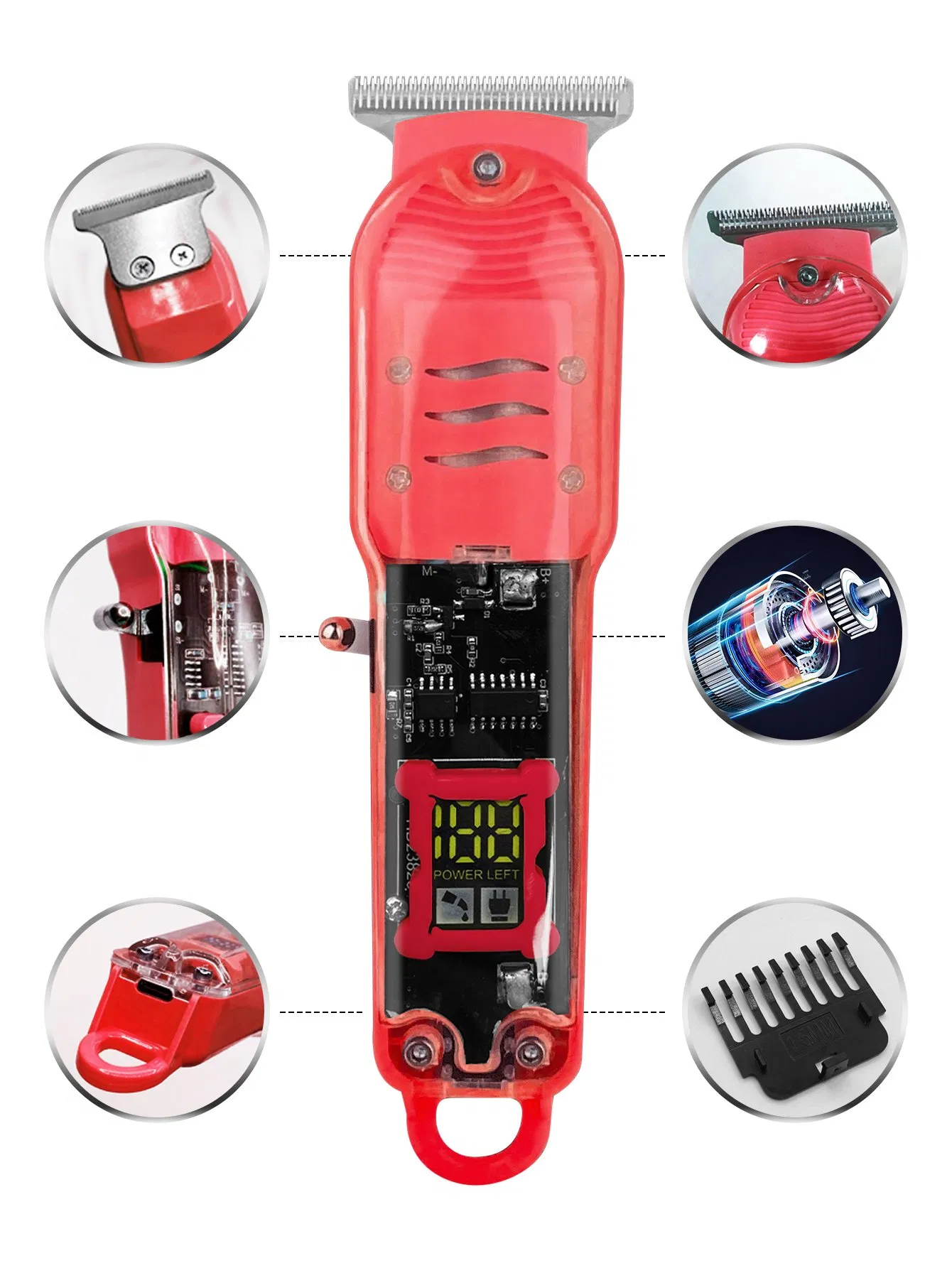 Transparent Electric Hair Clippers for Professional Barber Use