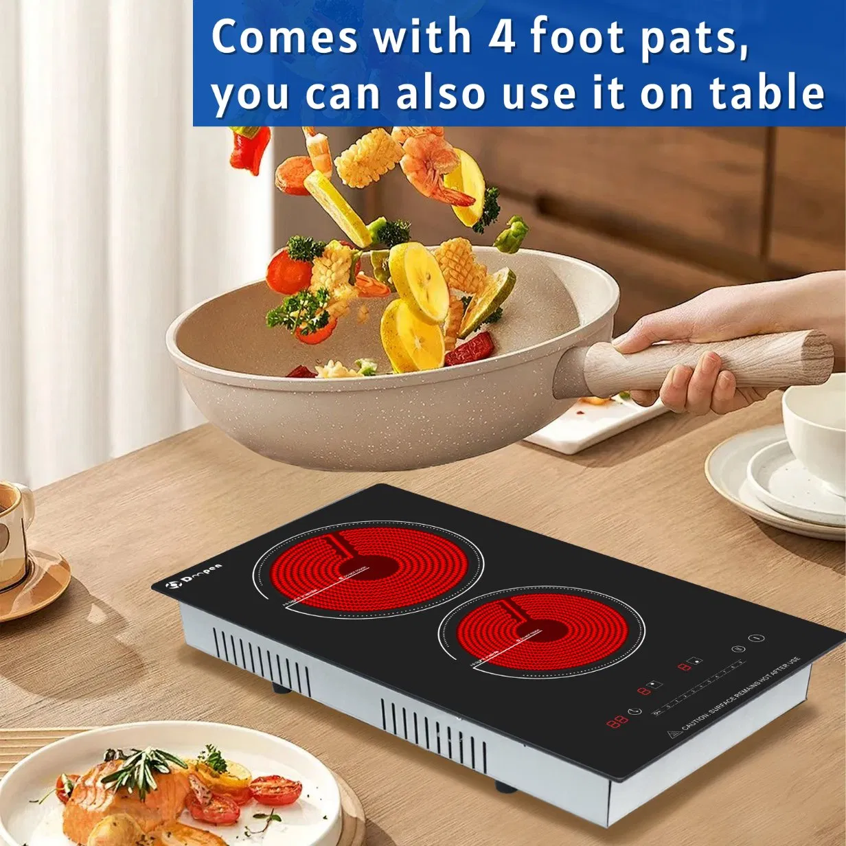 Electric Cooktop 2 Burner Built-in Infrared Cooker 3000W Ceramic Cooktop