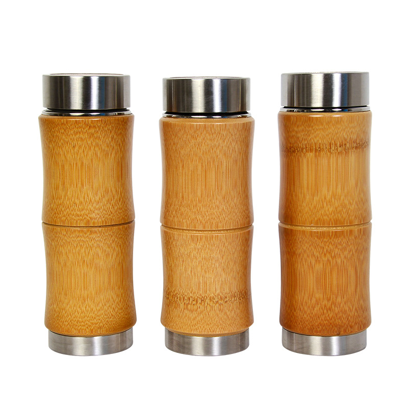 Custom Bamboo Stainless Steel Vacuum Insulated Double Wall Coffee Water Bottle Tea Thermos Cup Tumbler