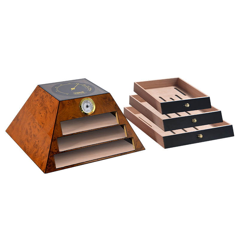 High Gloss Paint Three Layers Drawers Cedar Wood Humidor Cabinets
