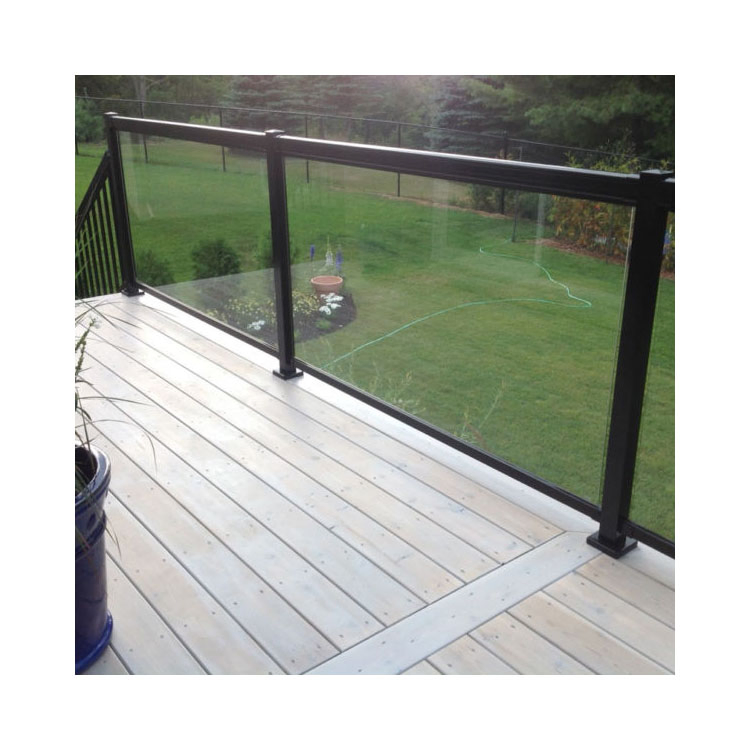 Aluminum Glass Railing Deck Balcony Designs Pictures with LED Light Clamps Balustrade Clamp Aluminum Glass Railing