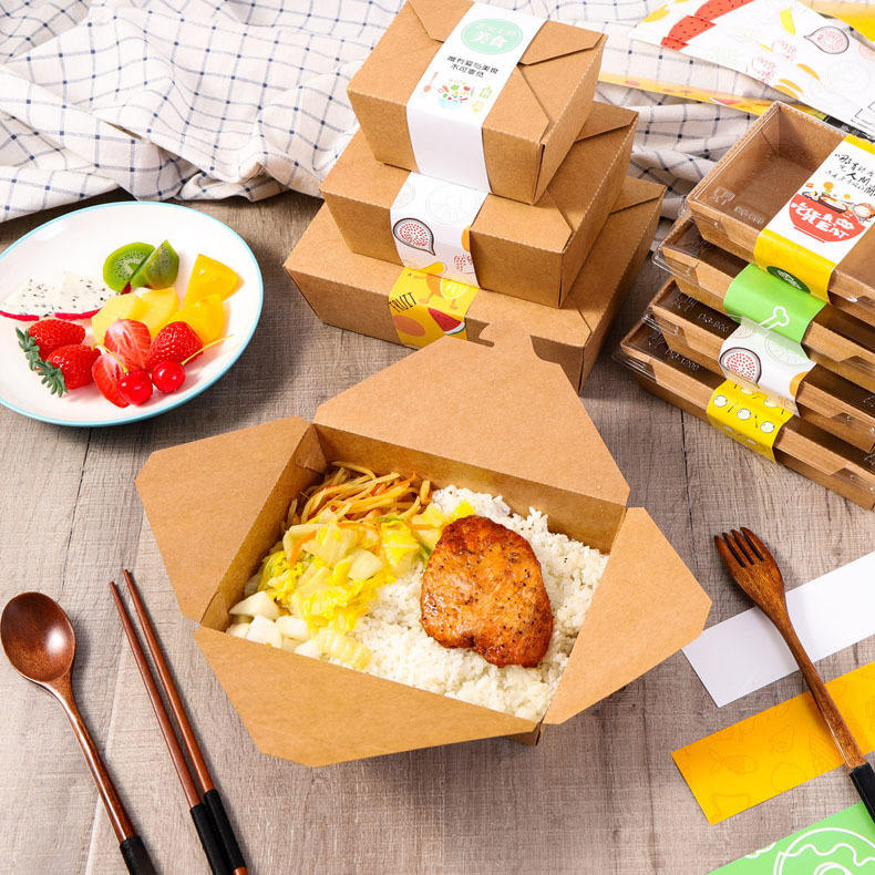 Biodegradable Takeaway Packaging Cardboard Kraft Paper Folding Lunch Box Disposable Food Container