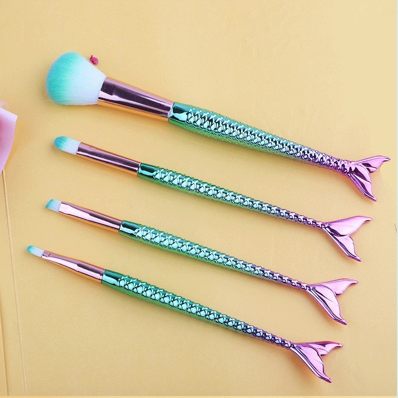 Makeup Brush Soft Fur Mermaid Set Nylon Hair 4 PVC Bags
