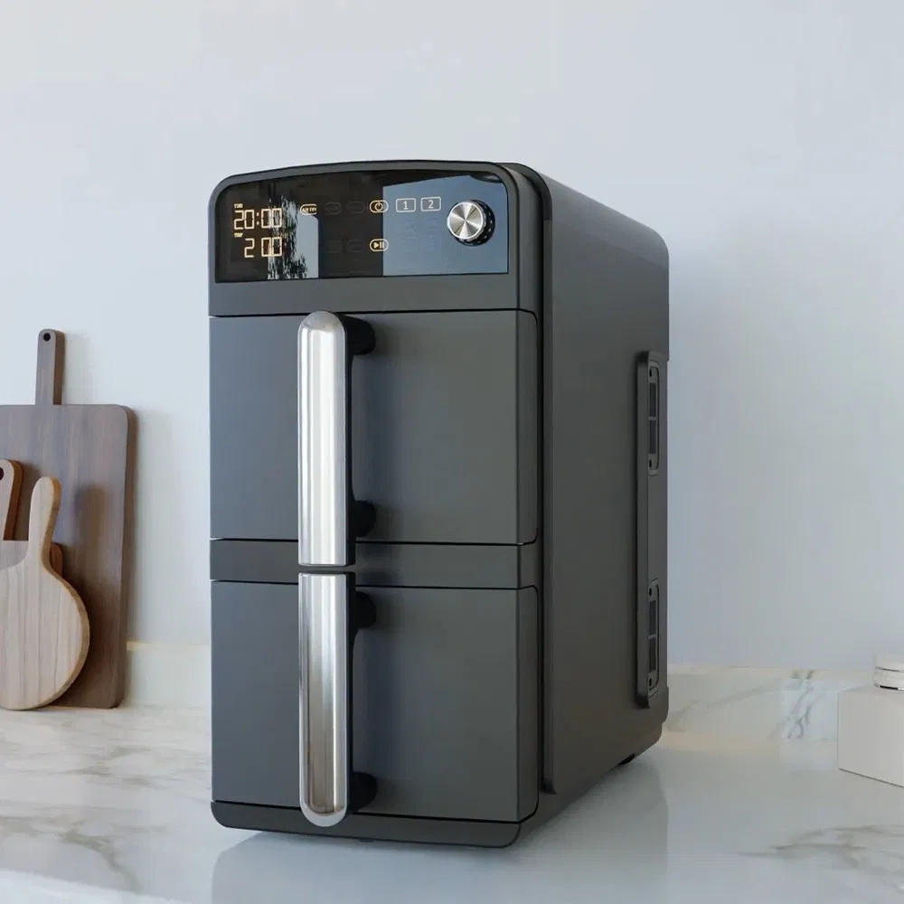 High Quality Stainless Steel Electric Digital Vertical 10L Double Stack Air Fryer Dual Basket Machine Multifunctional Wholesale Vertical Double Air Fryer