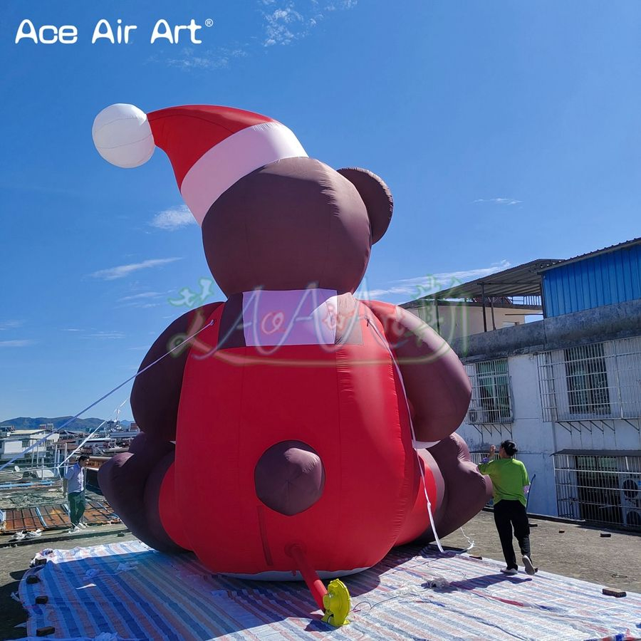 6mh Giant Inflatable Brown Bear with Hat Inflatable Cartoon Mascot Animal for Christmas Holiday Advertising Event Decoration