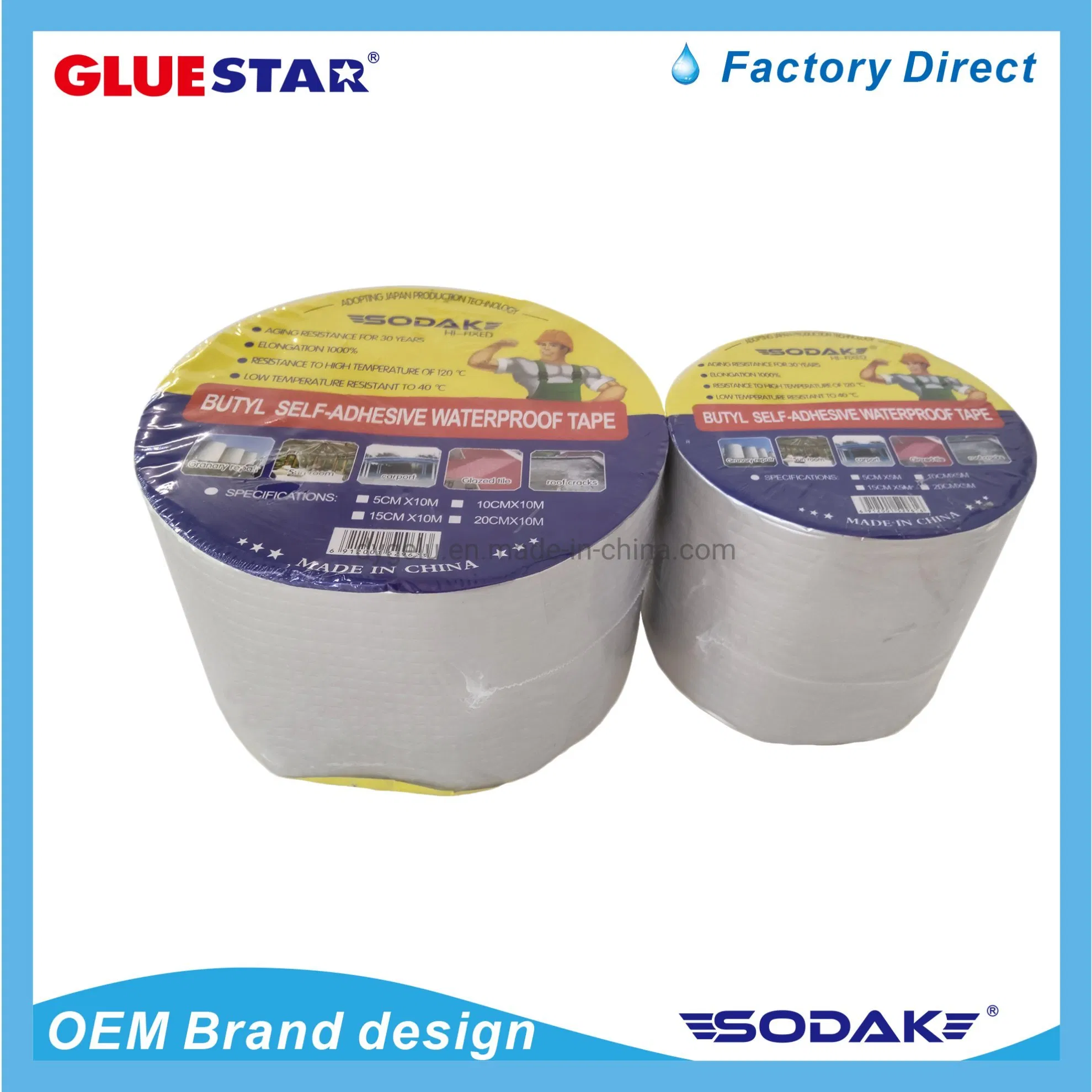 Sodak High Quality Aluminum Foil Waterproof Adhesive Butyl Rubber Sealant Tape for Building Roof Top Leak Leakage Repair
