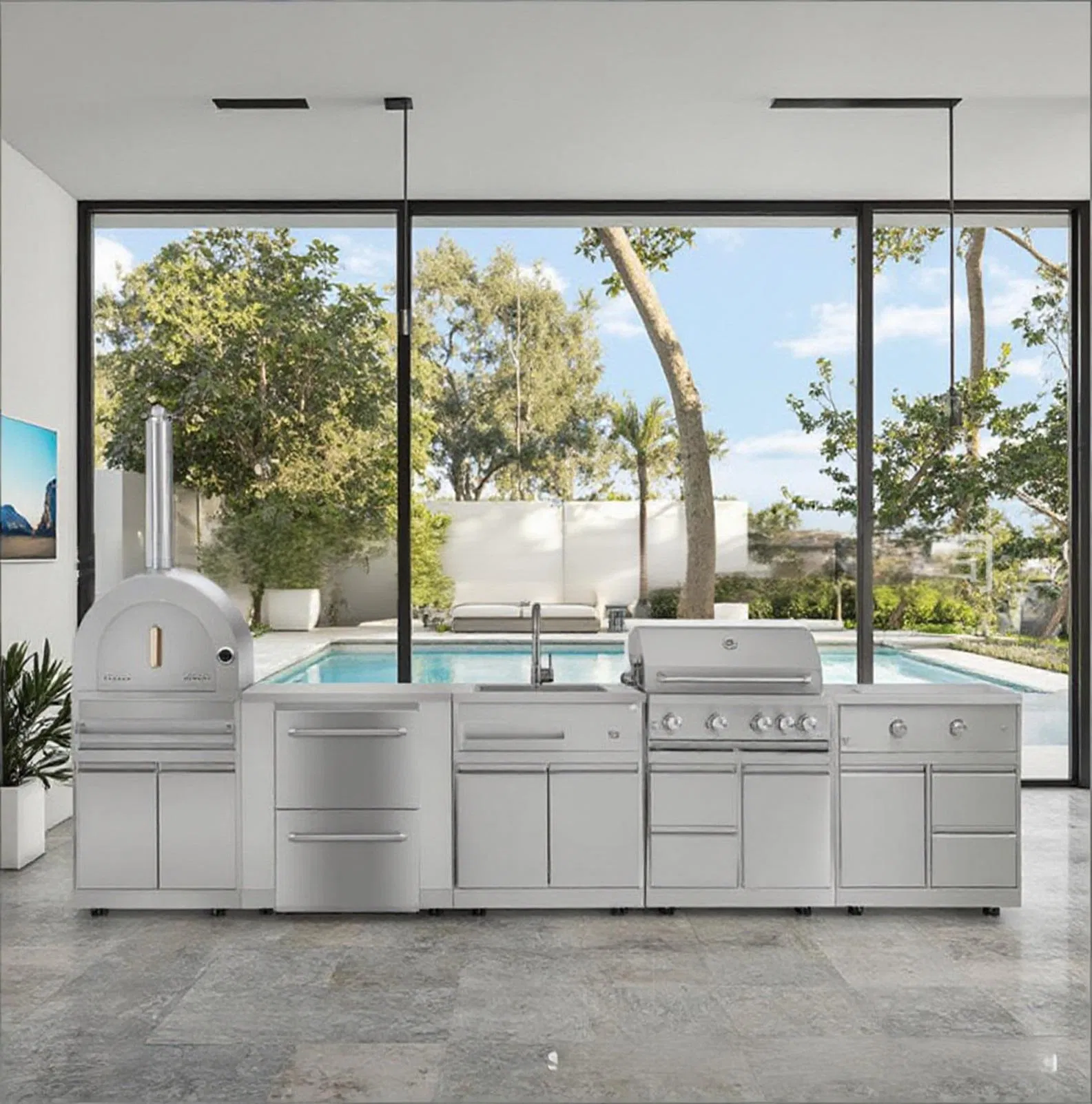 Courtyard Kitchen Outdoor Pizza Oven Gas Grill Kamado Barbeque Refrigerator Sink Modular-Style Conbinations