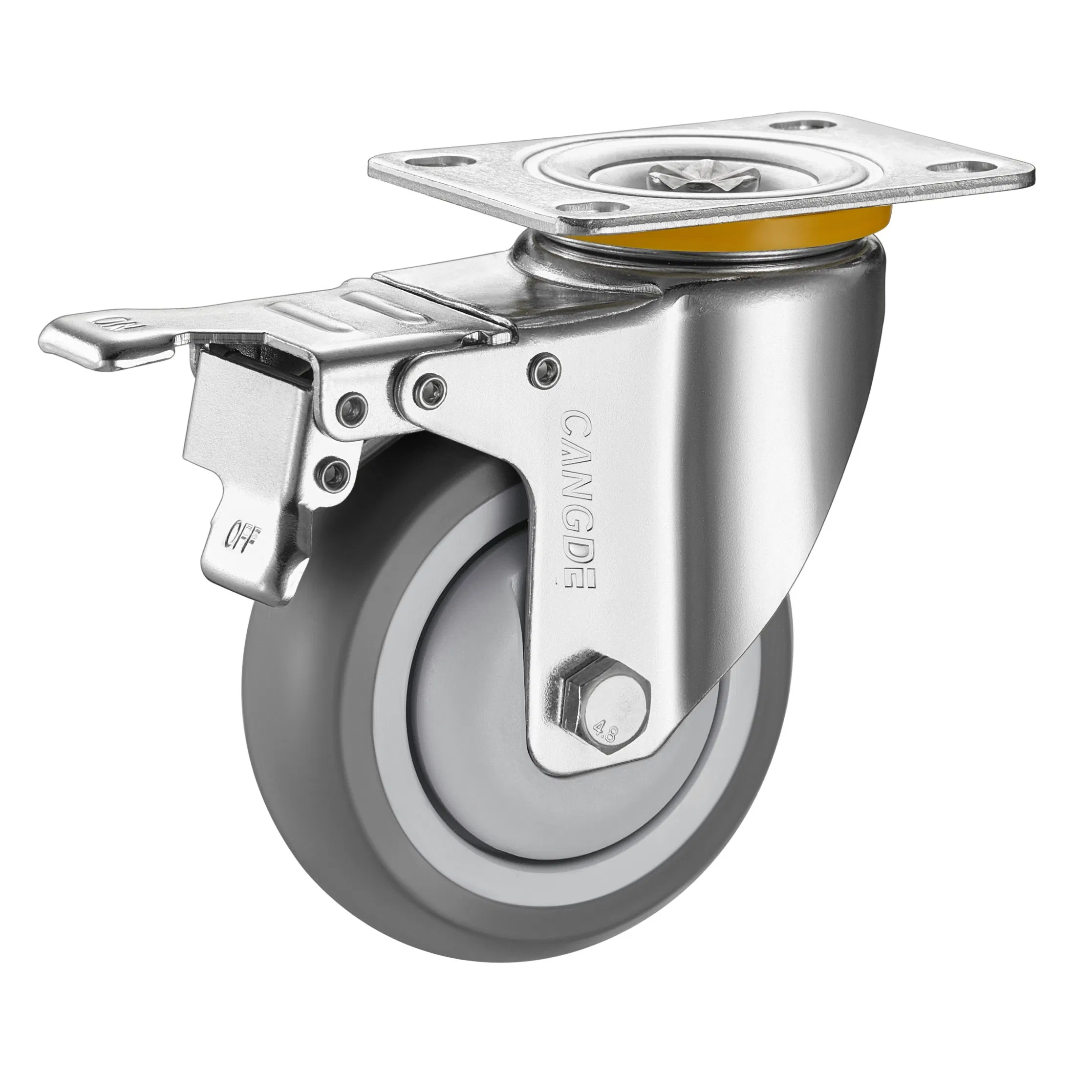 Industrial Threaded Stem Caster with Brake and Swivel Radius 102-115mm TPR