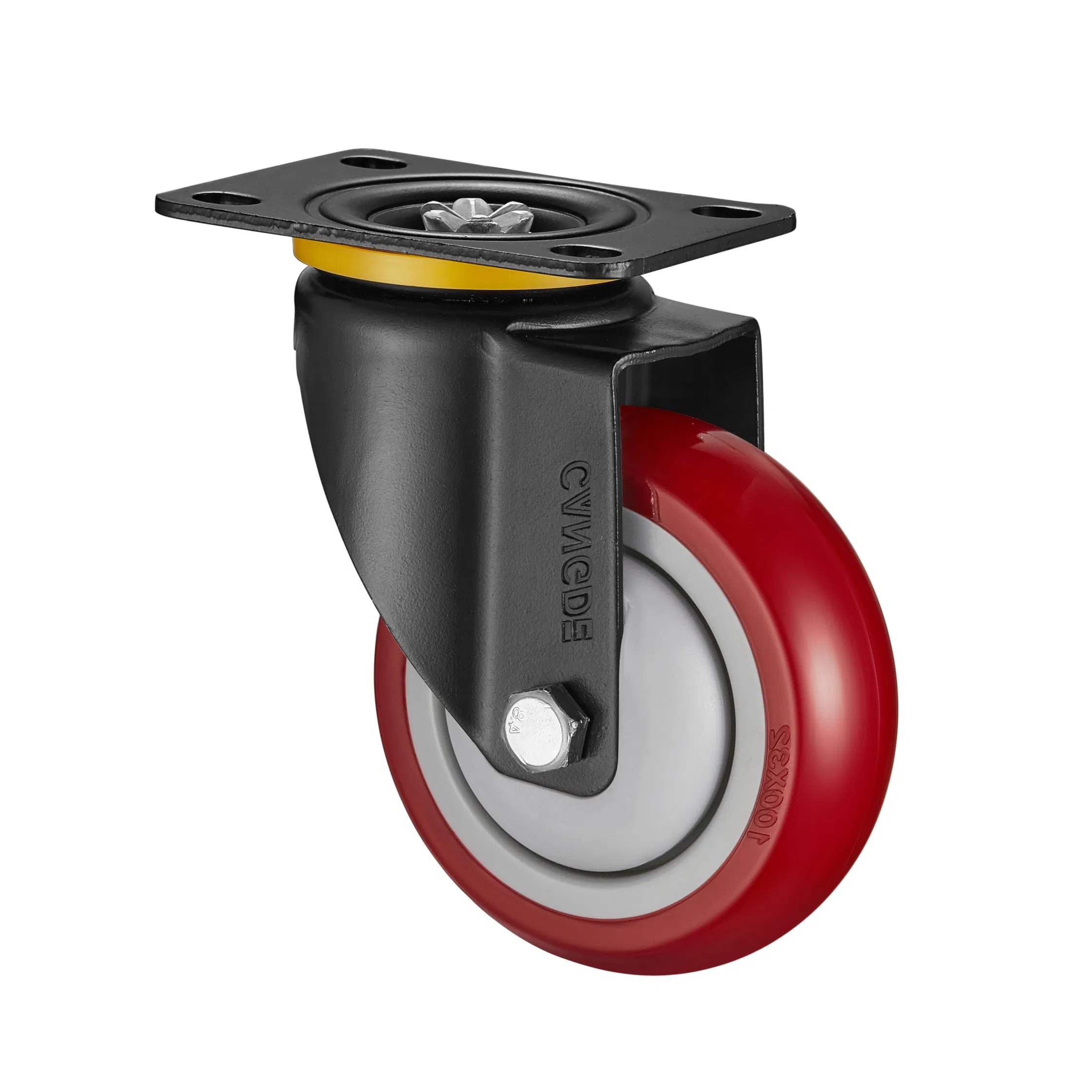 Red Polyurethane Swivel Casters with Brake, Medium Duty - Wear-Resistant, Quiet Rolling