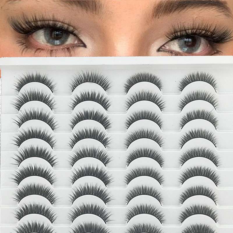 Natural Lashes, Short Eye Lashes, Wispy Faux Mink Lashes, 20pairs of Natural-Looking Fluffy Cat-Eye Strips for Small False Lashes