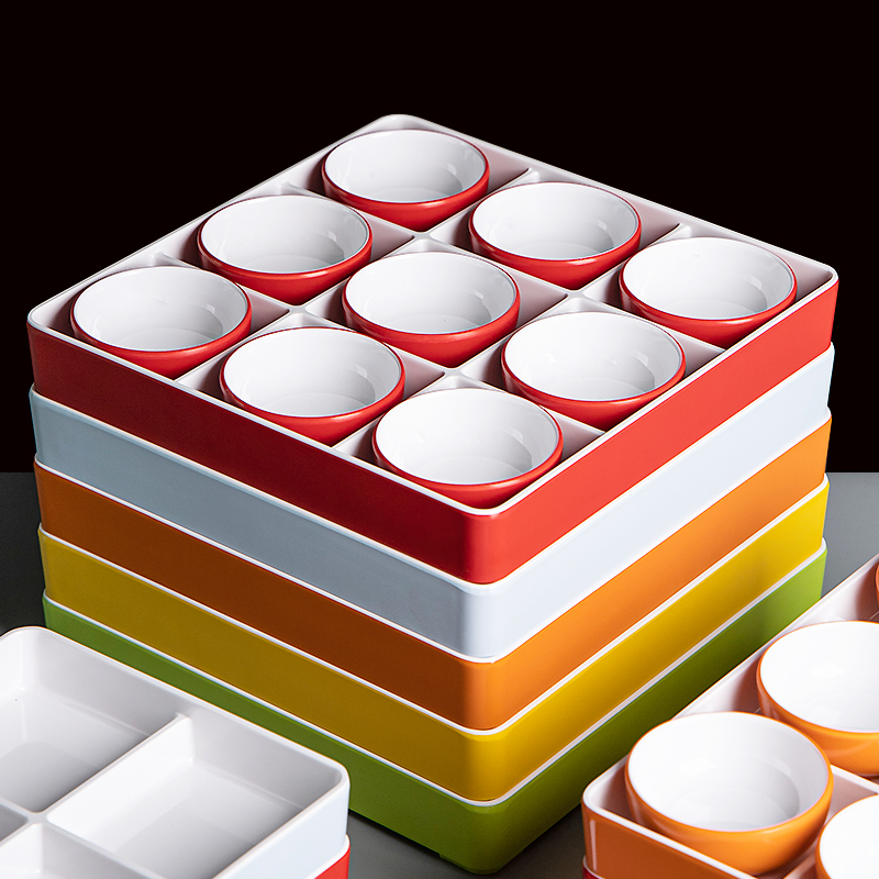 Melamine 2, 4, 6, 9 Grid Divided Dessert Fruit Dish Compartment Appetizer Serving Divided Plate Set