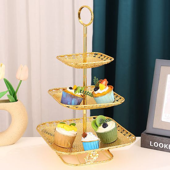 Gold Plated Iron Cake Rack Dim Sum Fruit Display Tray Household Living Room \for Weddding Candy Stand