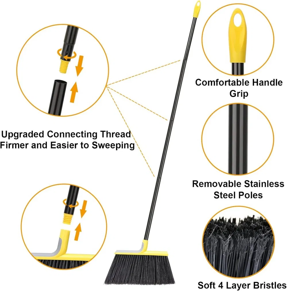 4pack Heavy-Duty Stiff Bristle Outdoor Broom for Floor Cleaning with Long Handle Push Brush for Sweeping Courtyard