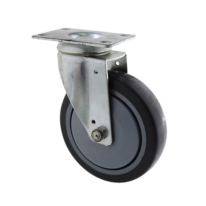 Low Noise Steel and Nylon PA6 Swivel Single Wheel Caster, High Load-Bearing Capacity Cycl Trundle with Total Brake and Round Stem