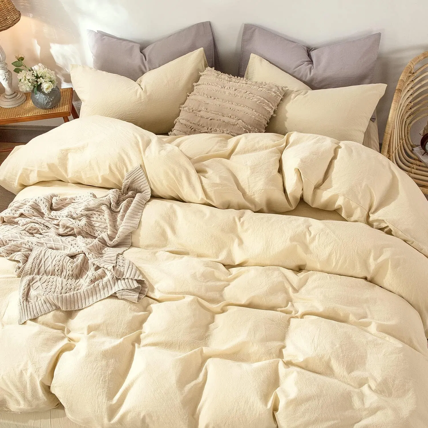 European Style 4-Piece Wash Cotton Bedding Set Duvet Cover Bed Sheet Pillowcase-Sheet & Pillowcase Sets